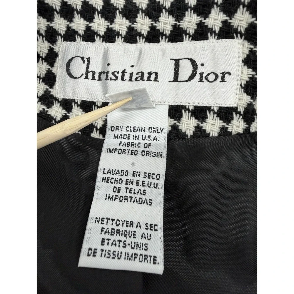 Vintage Christian Dior Women's 10P Crop Full Zip Houndstooth Jacket Blazer USA